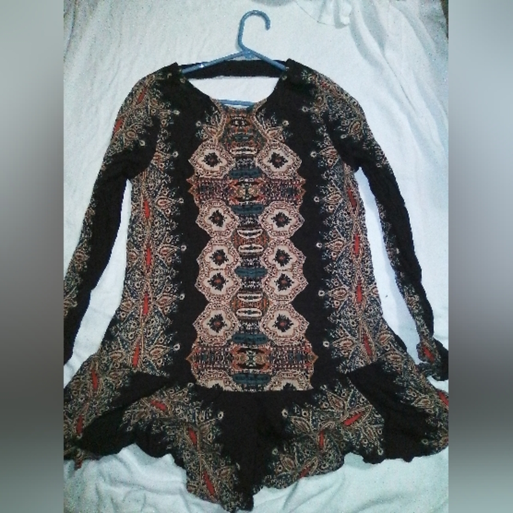 Free People Bohemian Long Sleeve Open Back Top